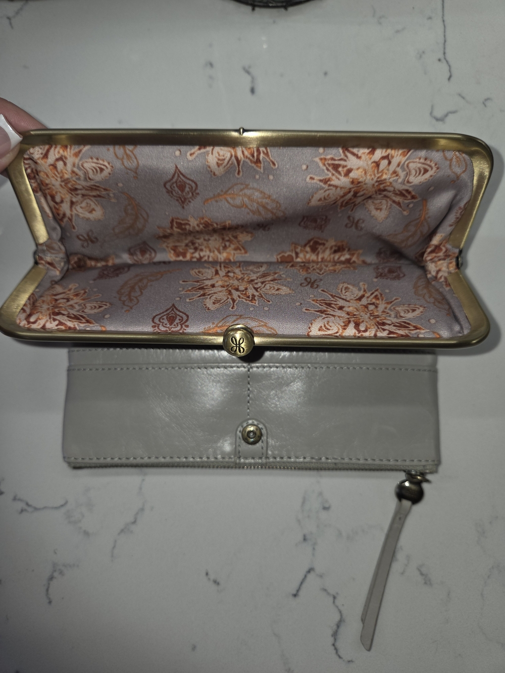 HOBO Lauren Leather Double Frame Clutch Wallet - Stone Grey